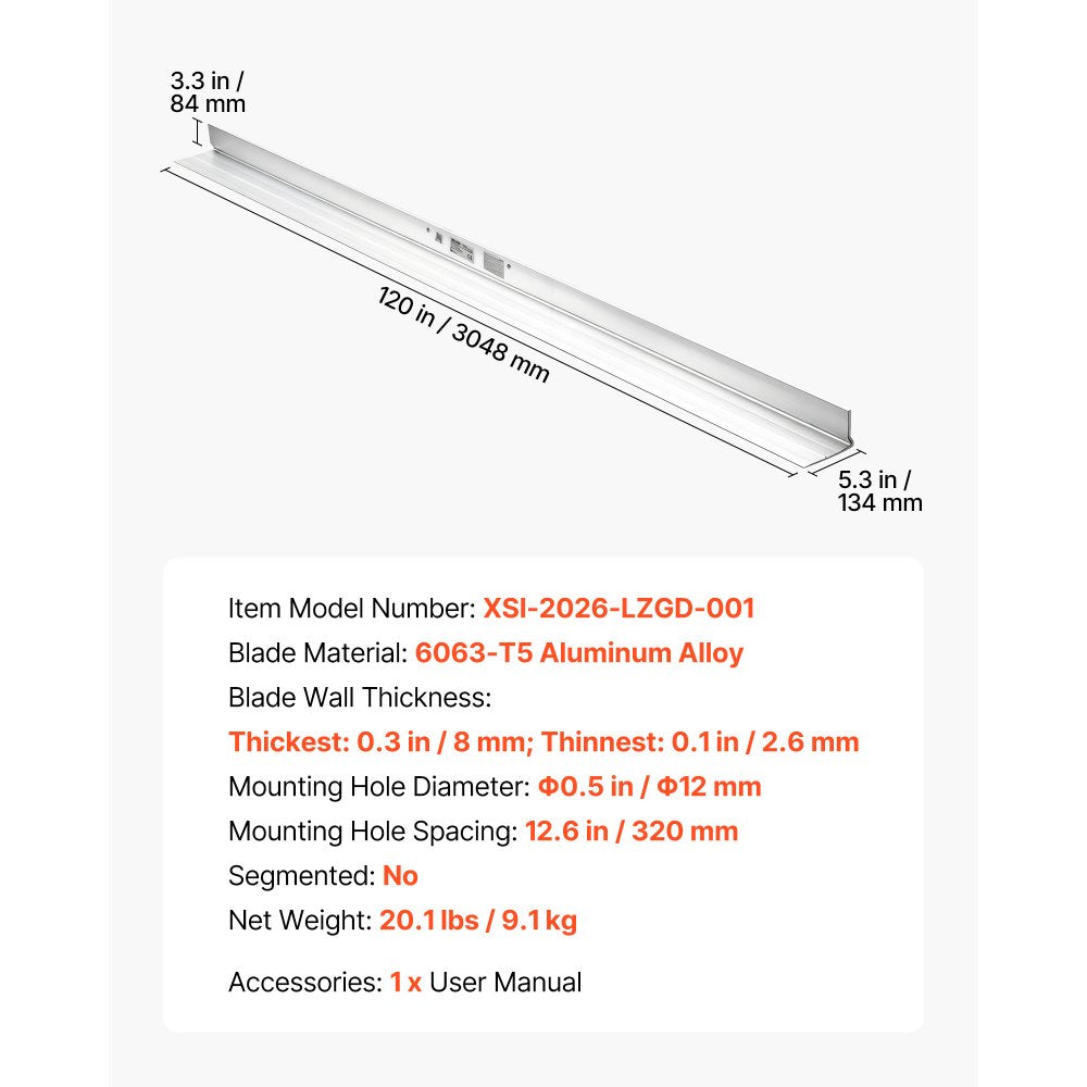 VEVOR Concrete Screed Blade 10 ft Length Aluminum Alloy Board Leveling Tool, 5.3 in Wide Straight Edge, Wide Coverage, Replacement Surface Leveler for Driveway, Patio, Sidewalk, Garage Floor Finishing