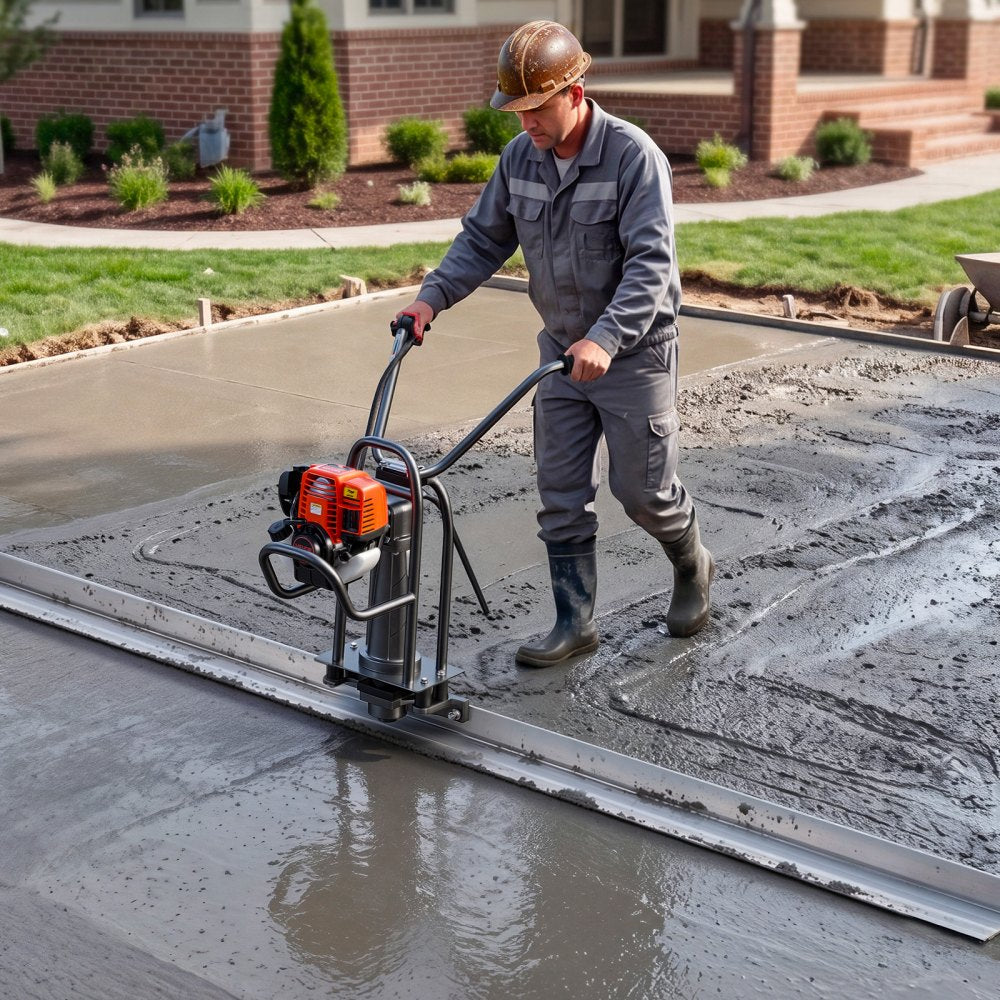VEVOR Concrete Power Screed Gas-Powered Leveling Machine 1.16HP Engine, 4 Stroke Vibrating Screed, Flexible Shaft Drive, Adjustable Handle, Support Legs for Patio, Driveway, Floor Finishing, Jobsite