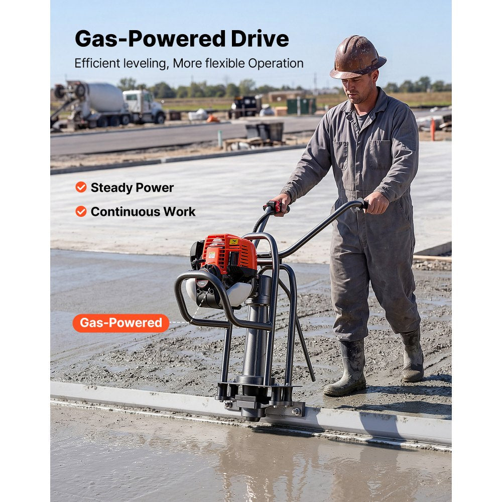 VEVOR Concrete Power Screed Gas-Powered Leveling Tool 12 ft Aluminum Board, 1.16HP Engine, 4 Stroke Vibrating Screed, Handle Height Adjustable, Support Legs for Patio, Driveway, Floor Finishing