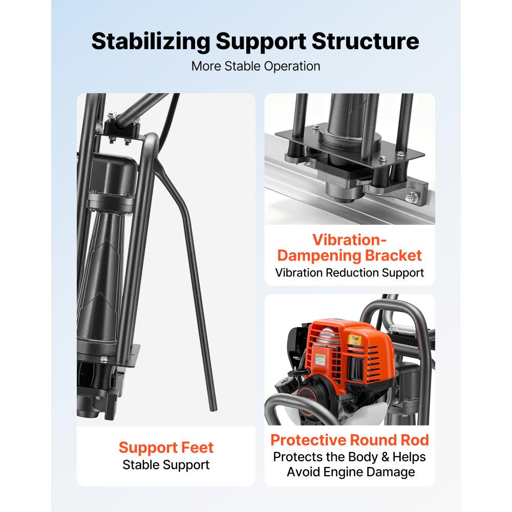 VEVOR Concrete Power Screed Gas-Powered Leveling Tool 12 ft Aluminum Board, 1.16HP Engine, 4 Stroke Vibrating Screed, Handle Height Adjustable, Support Legs for Patio, Driveway, Floor Finishing