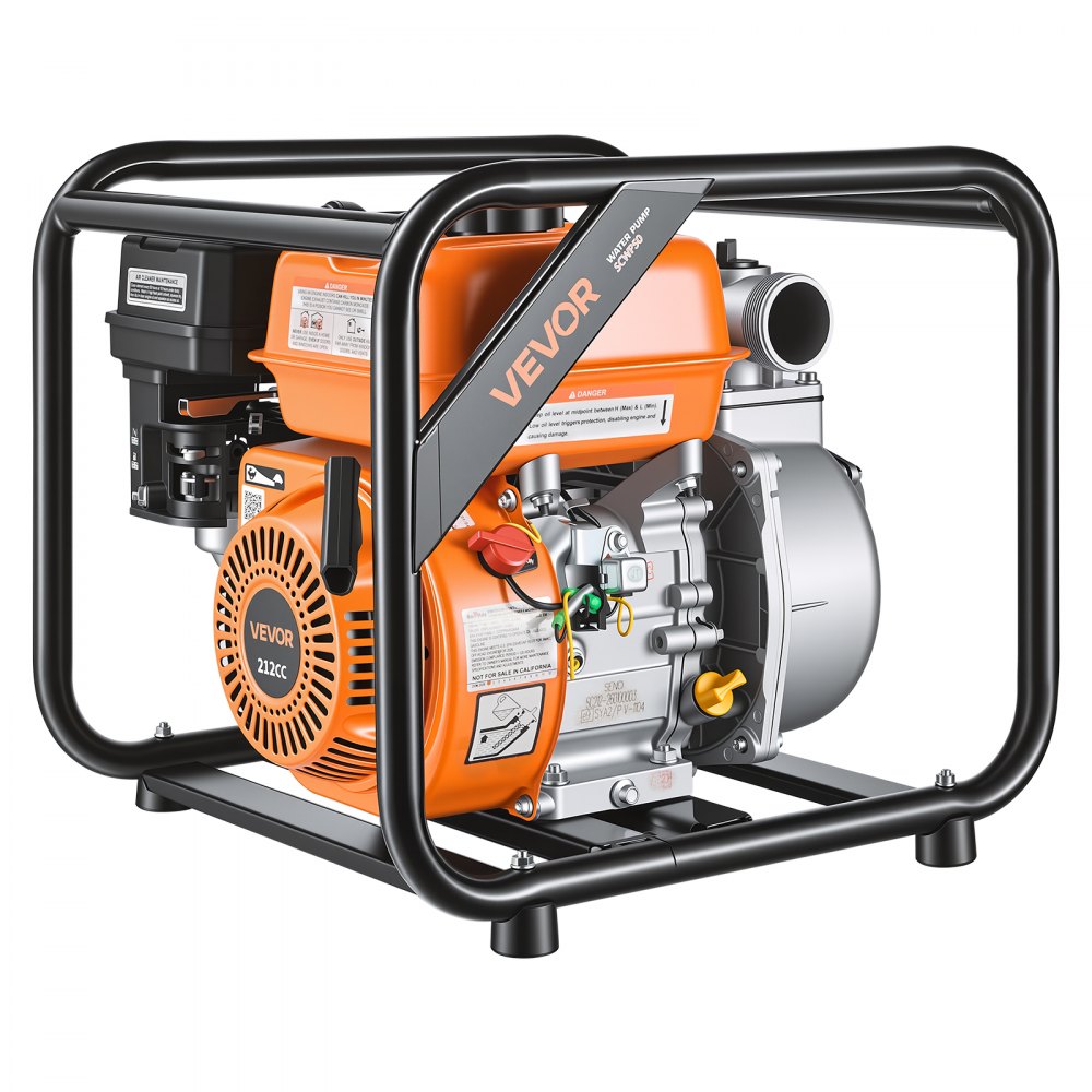 VEVOR Gas Powered Water Pump, 2 in, 132 GPM 7HP Semi Trash Water Transfer Pump Portable, Gasoline Engine with 25 ft Discharge Hose, Heavy Duty Frame, Cast Iron Impeller, for Irrigation, Ponds, Pools