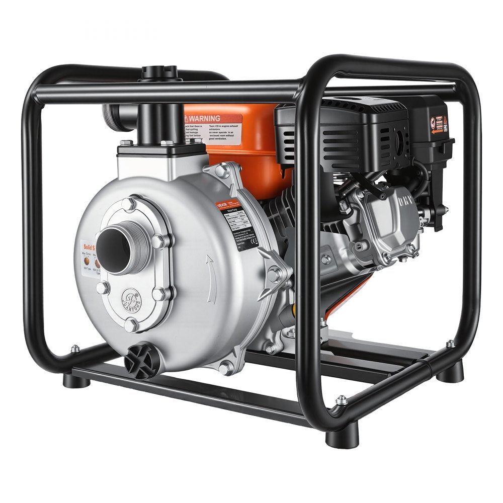 VEVOR Gas Powered Water Pump, 2 in, 128 GPM 6HP Semi Trash Water Transfer Pump Portable, Gasoline Engine with 25 ft Discharge Hose, Heavy Duty Frame, Cast Iron Impeller, for Irrigation, Ponds, Pools