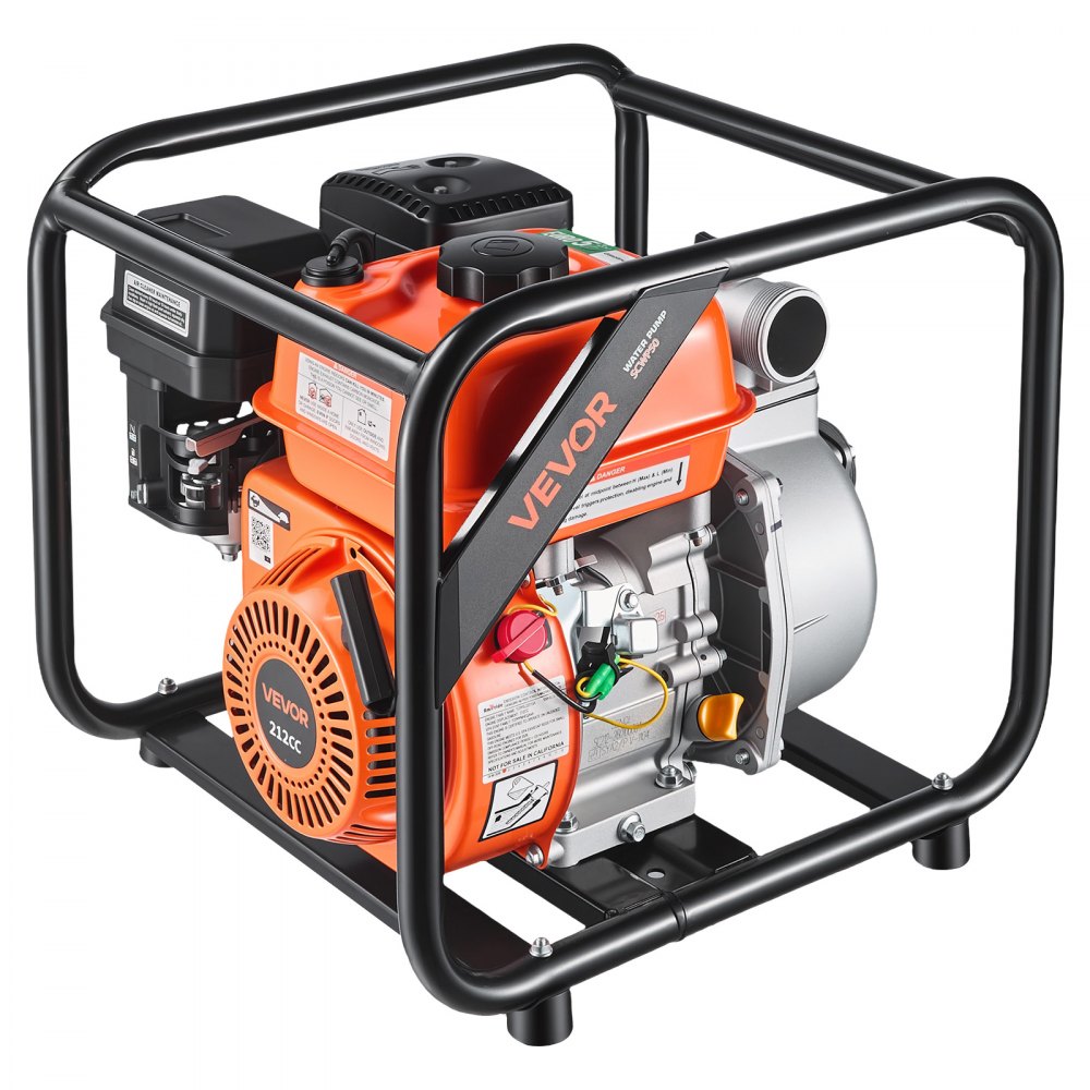 VEVOR Gas Powered Water Pump, 2 in, 142 GPM 7HP Semi Trash Water Transfer Pump Portable, Gasoline Engine with 25 ft Discharge Hose, Heavy Duty Frame, Cast Iron Impeller, for Irrigation, Ponds, Pools