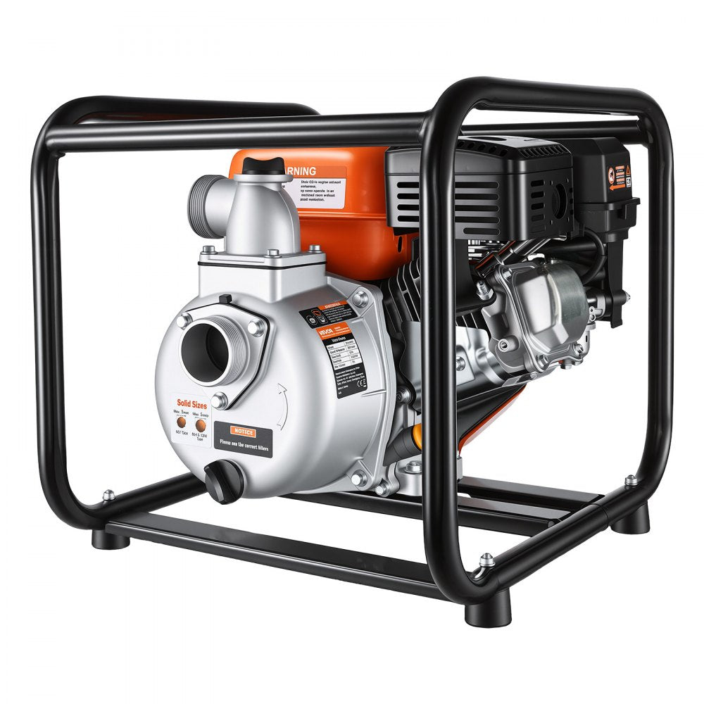 VEVOR Gas Powered Water Pump, 2 in, 142 GPM 7HP Semi Trash Water Transfer Pump Portable, Gasoline Engine with 25 ft Discharge Hose, Heavy Duty Frame, Cast Iron Impeller, for Irrigation, Ponds, Pools