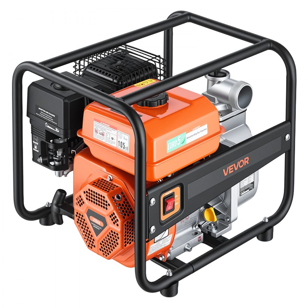 VEVOR Gas Powered Water Pump, 2 in, 158 GPM 7HP Semi Trash Water Transfer Pump Portable, Gasoline Engine with 25 ft Discharge Hose, Heavy Duty Frame, Cast Iron Impeller, for Irrigation, Ponds, Pools