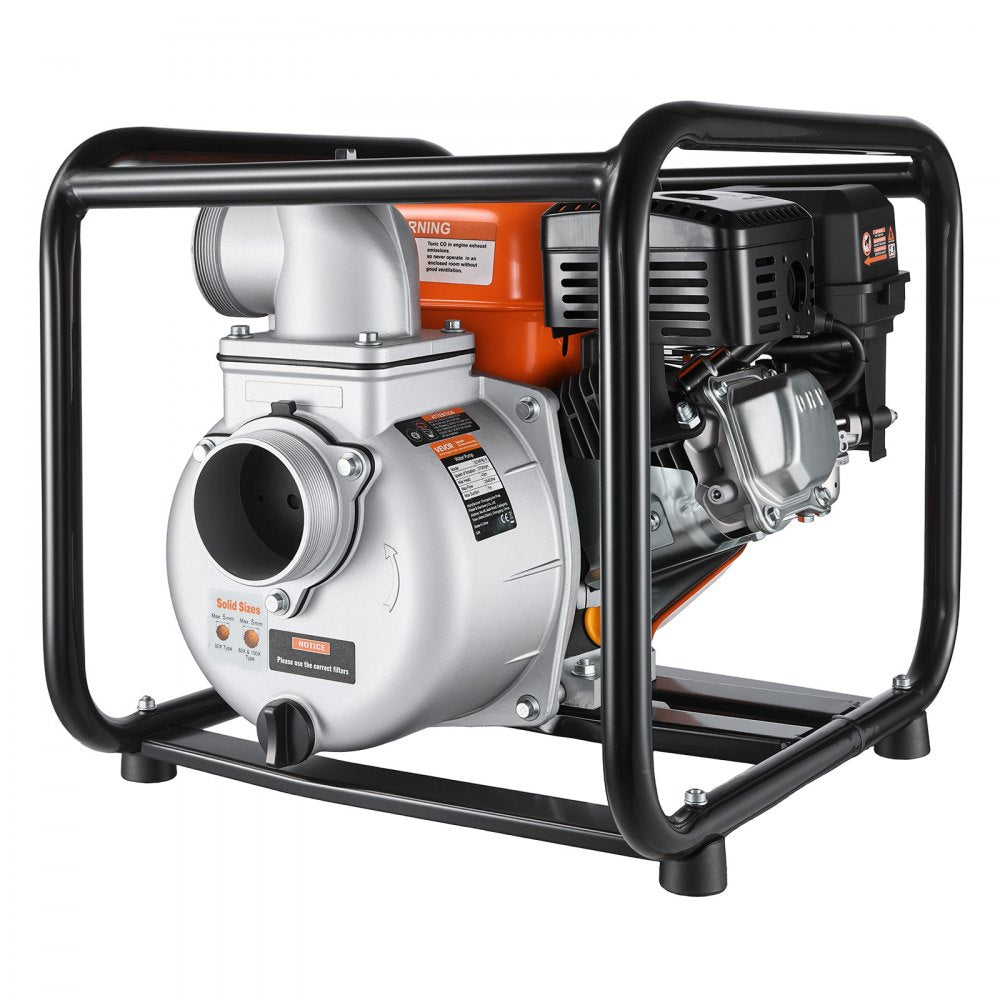 VEVOR Gas Powered Water Pump, 3 in, 264 GPM 7HP Semi Trash Water Transfer Pump Portable, Gasoline Engine with 25 ft Discharge Hose, Heavy Duty Frame, Cast Iron Impeller, for Irrigation, Ponds, Pools