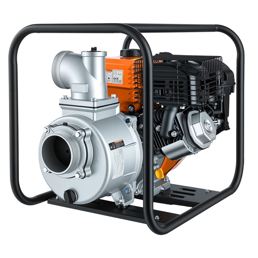 VEVOR Gas Powered Water Pump, 4 in, 422 GPM 8.3HP Semi Trash Water Transfer Pump Portable, Gasoline Engine with 25 ft Discharge Hose, Heavy Duty Frame, Cast Iron Impeller, for Irrigation, Ponds, Pools