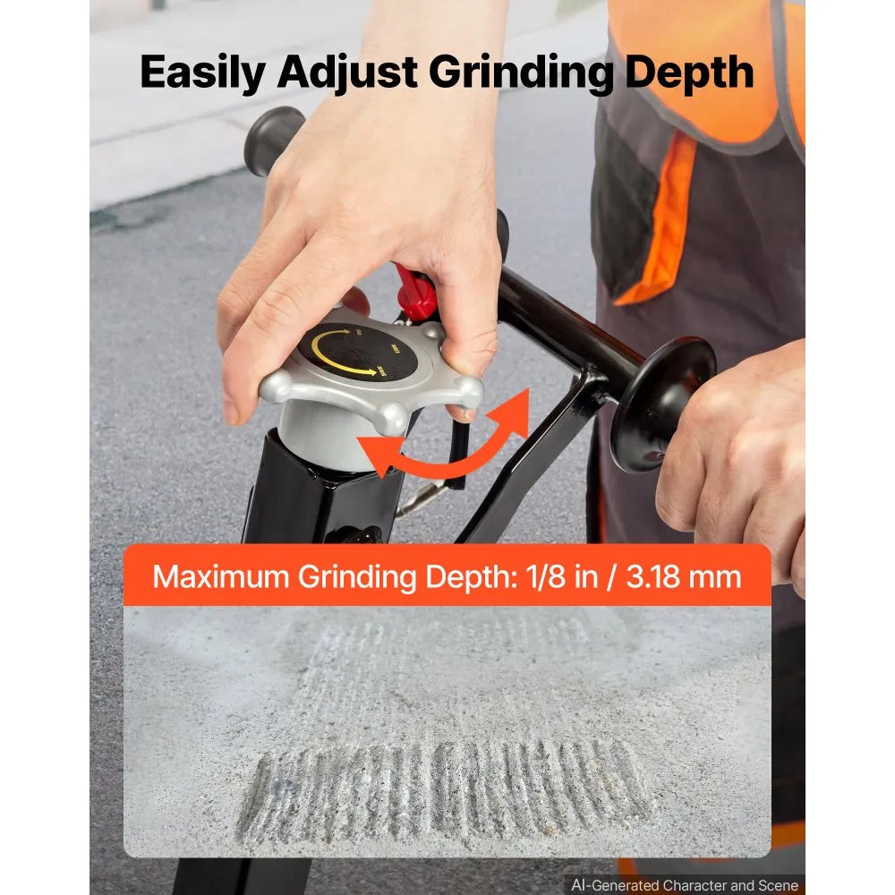 VEVOR Concrete Scarifier, 3700W 2500 RPM Walk-Behind Floor Planer Grinder, Carbide Cutters, 1/8 in Adjustable Depth, Vacuum Port for Surface Preparation, Traffic Line Removal, Pavement, Floor Repair