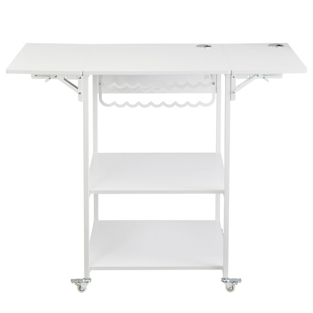 VEVOR Heat Press Table, 3 Tier Movable Heat Press Stand, Foldable Heat Transfer Machine Stand with Wheels and Vinyl Roll Holder, Rolling Metal Workbench for Sublimation Transfer Machine, White