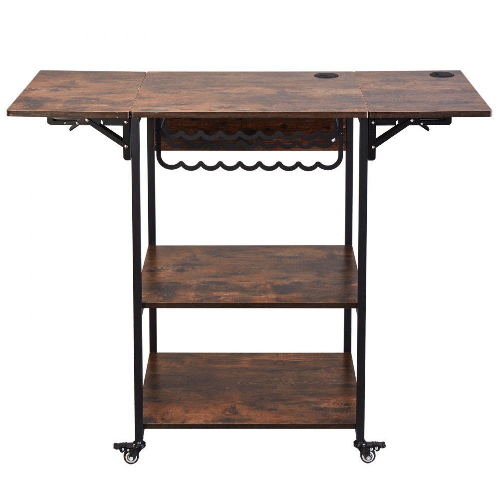 VEVOR Heat Press Table, 3 Tier Movable Heat Press Stand, Foldable Heat Transfer Machine Stand with Wheels and Vinyl Roll Holder, Rolling Metal Workbench for Sublimation Transfer Machine, Brown