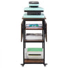 VEVOR Heat Press Table with Charging Station, 4 Tier Movable Heat Press Stand, Foldable Heat Transfer Machine Stand with Wheels, Rolling Metal Workbench for Sublimation Transfer Machine, Brown
