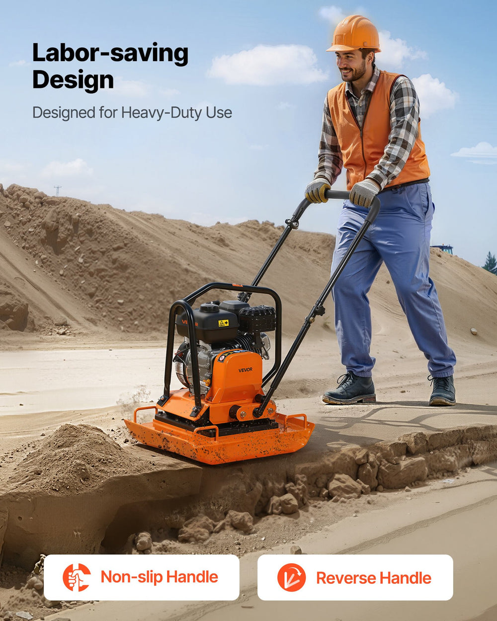 VEVOR Plate Compactor - labor-saving design with non-slip and reverse handle