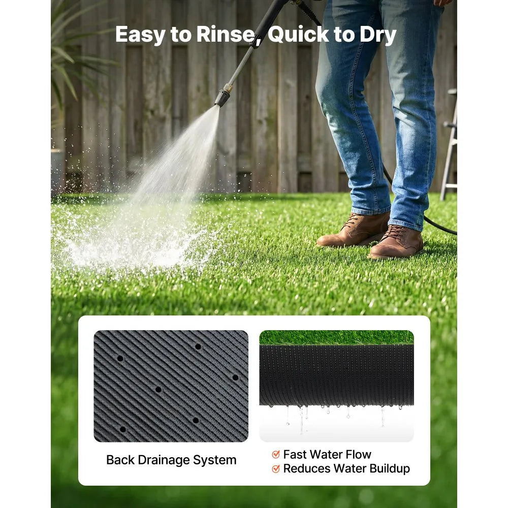 VEVOR Artificial Grass, 15 x 7 ft Fake Grass Turf Rug, 1.38 in Pile Height Realistic Synthetic Lawn Carpet Roll Mat, Easy Clean Drainage Holes for Patio, Garden, Balcony, Outdoor Indoor Decor, Green
