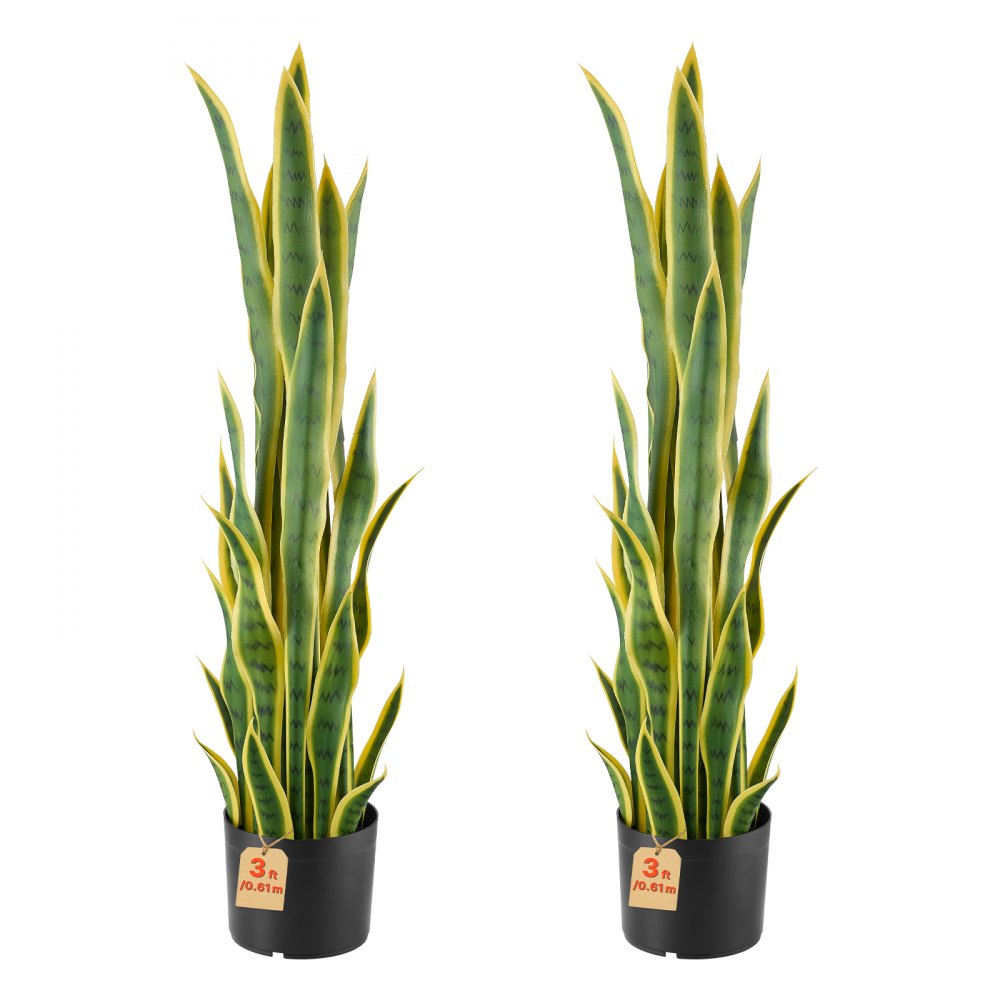 VEVOR Artificial Snake Plant, 3FT 2 PCS in Fake Snake Plants with White Pot, for Home, Garden, Office, Porch, Indoor & Outdoor Decor, Realistic Texture Faux Sansevieria, Premium HDPE, Sun-Resistant