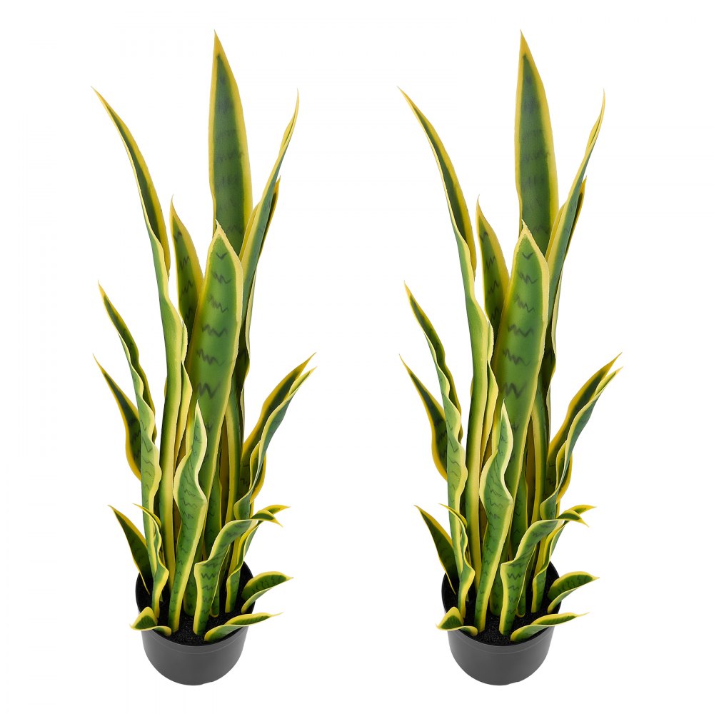 VEVOR Artificial Snake Plant, 3FT 2 PCS in Fake Snake Plants with White Pot, for Home, Garden, Office, Porch, Indoor & Outdoor Decor, Realistic Texture Faux Sansevieria, Premium HDPE, Sun-Resistant