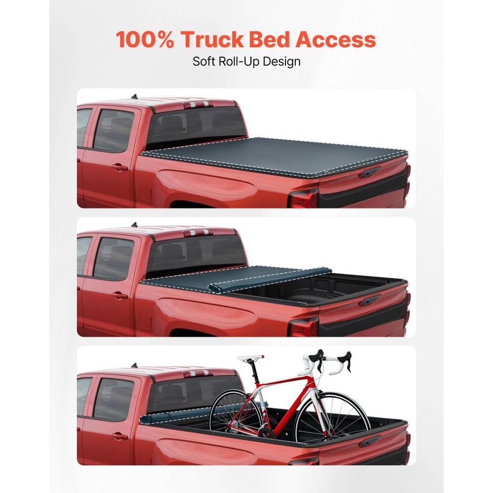 VEVOR Soft Roll-Up Truck Bed Tonneau Cover, Compatible with 2017-2025 Honda Ridgeline, Fits 5 ft (5 ft 4 in/64 in) Bed, Triple-Layer Heavy-Duty PVC Tonneau Cover with Three Aluminum Alloy Support Bars