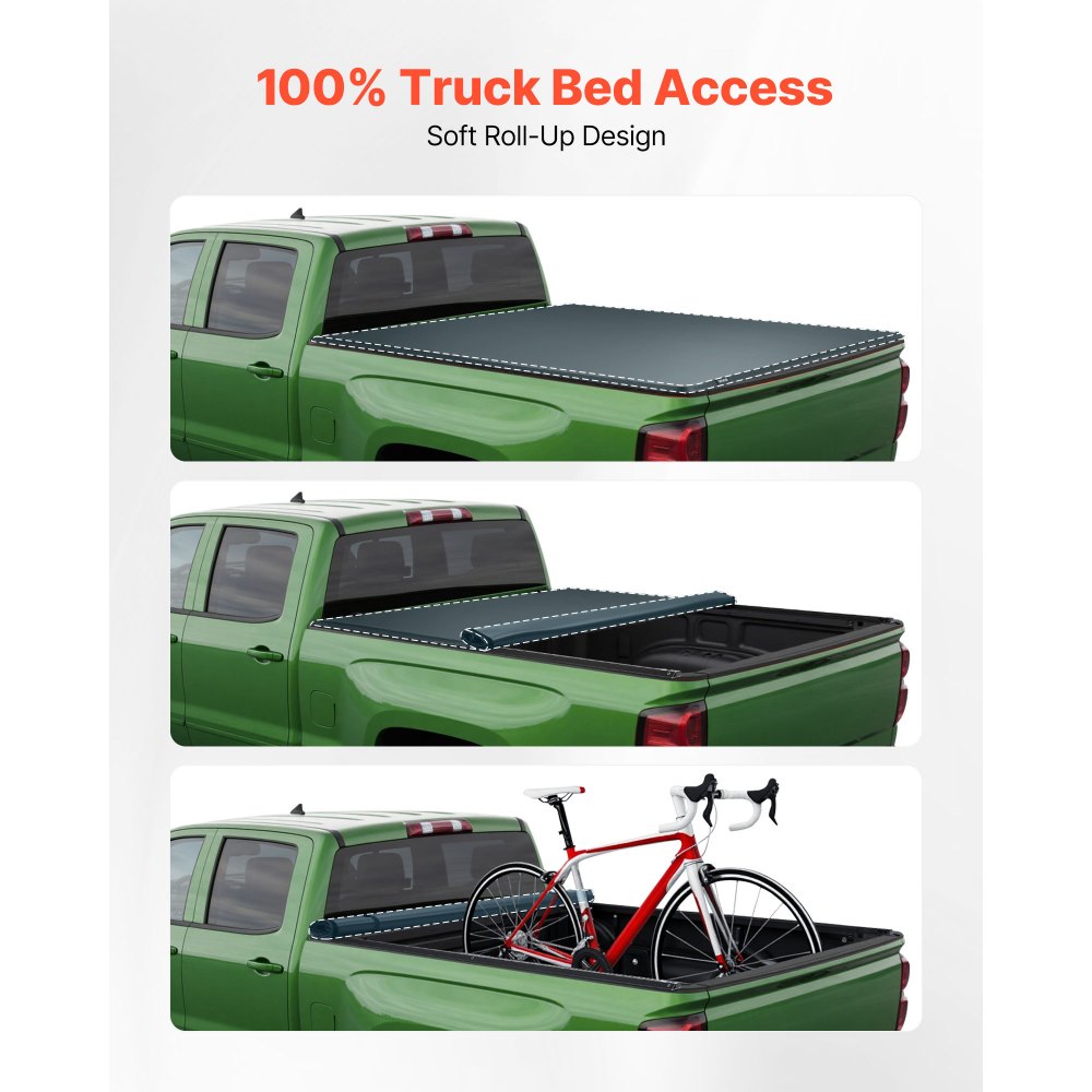 VEVOR Soft Roll-Up Truck Bed Tonneau Cover, Compatible with 2019-2025 Ram 1500 New Body, Fits 5.7 ft (5 ft 7 in/67 in) Bed Without Rambox or Split Tailgate, PVC Tonneau Cover with Aluminum Alloy Bars