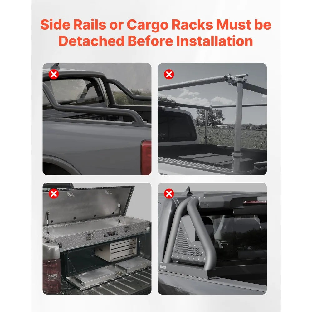 VEVOR Soft Roll-Up Truck Bed Tonneau Cover, Compatible with 2022-2025 Ford Maverick, Fits Styleside 4.5 ft (4 ft 6 in/54 in) Bed, Triple-Layer PVC Tonneau Cover with Three Aluminum Alloy Support Bars