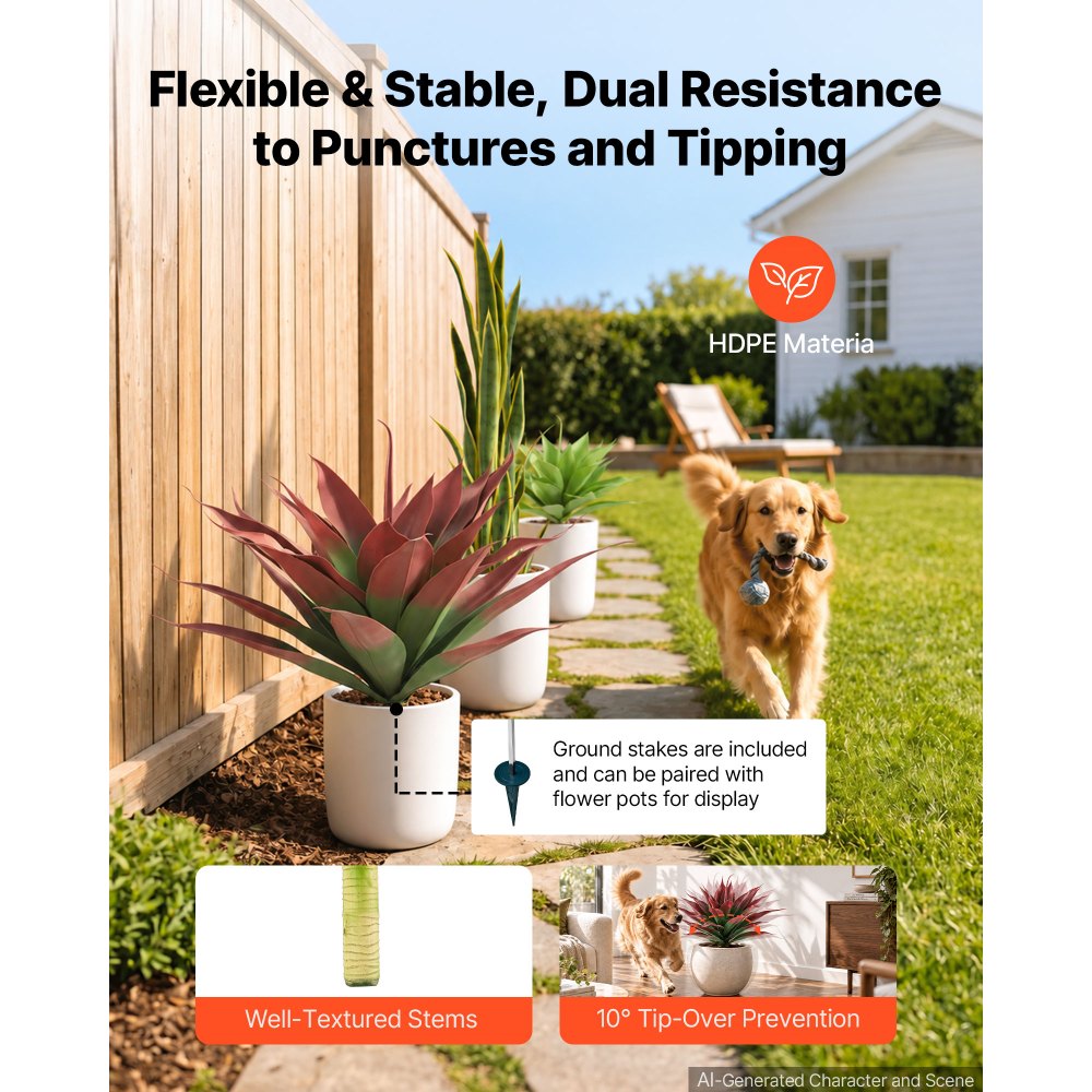 VEVOR Artificial Agave, 28W x 22H 2PCS Fake Agave Plants with Ground Stakes, Sun-Resistant for Home, Garden, Office, Store, Living Room,Porch, Indoor & Outdoor Decor, Realistic Texture Faux Plant, Red