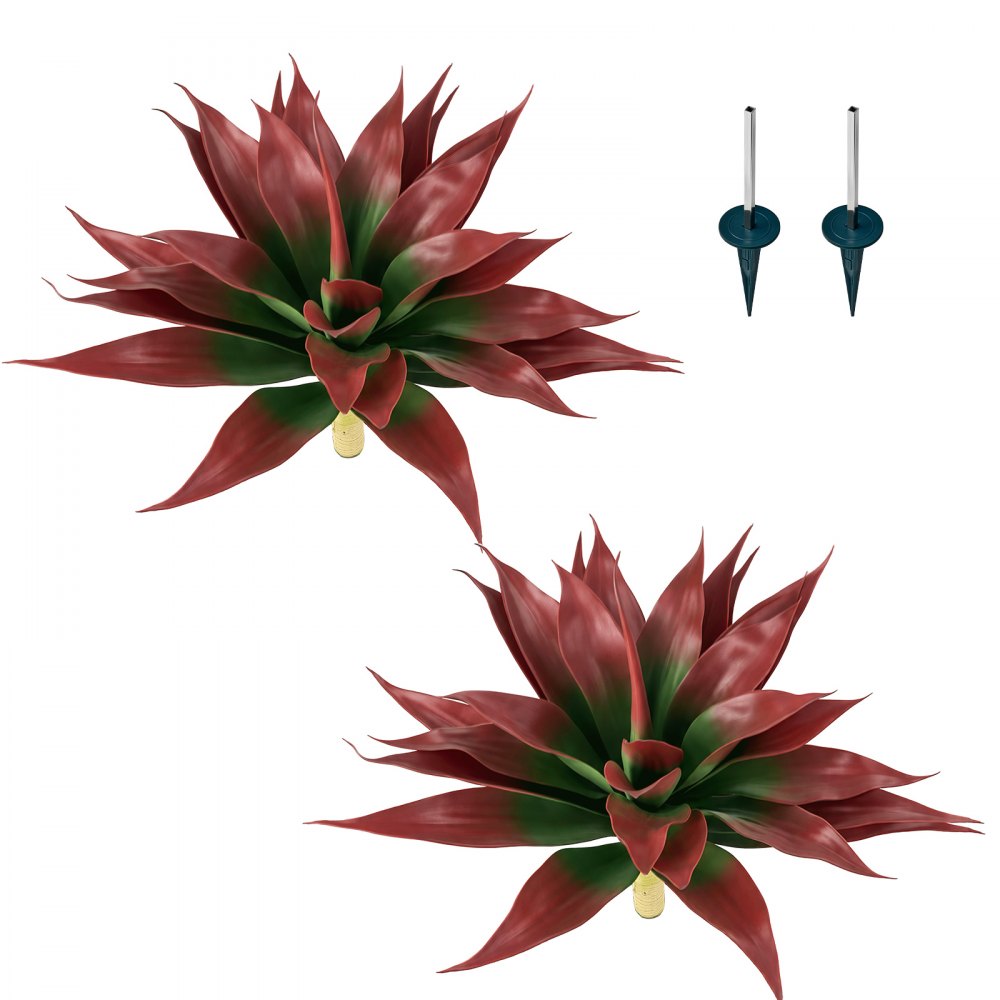 VEVOR Artificial Agave, 28W x 22H 2PCS Fake Agave Plants with Ground Stakes, Sun-Resistant for Home, Garden, Office, Store, Living Room,Porch, Indoor & Outdoor Decor, Realistic Texture Faux Plant, Red