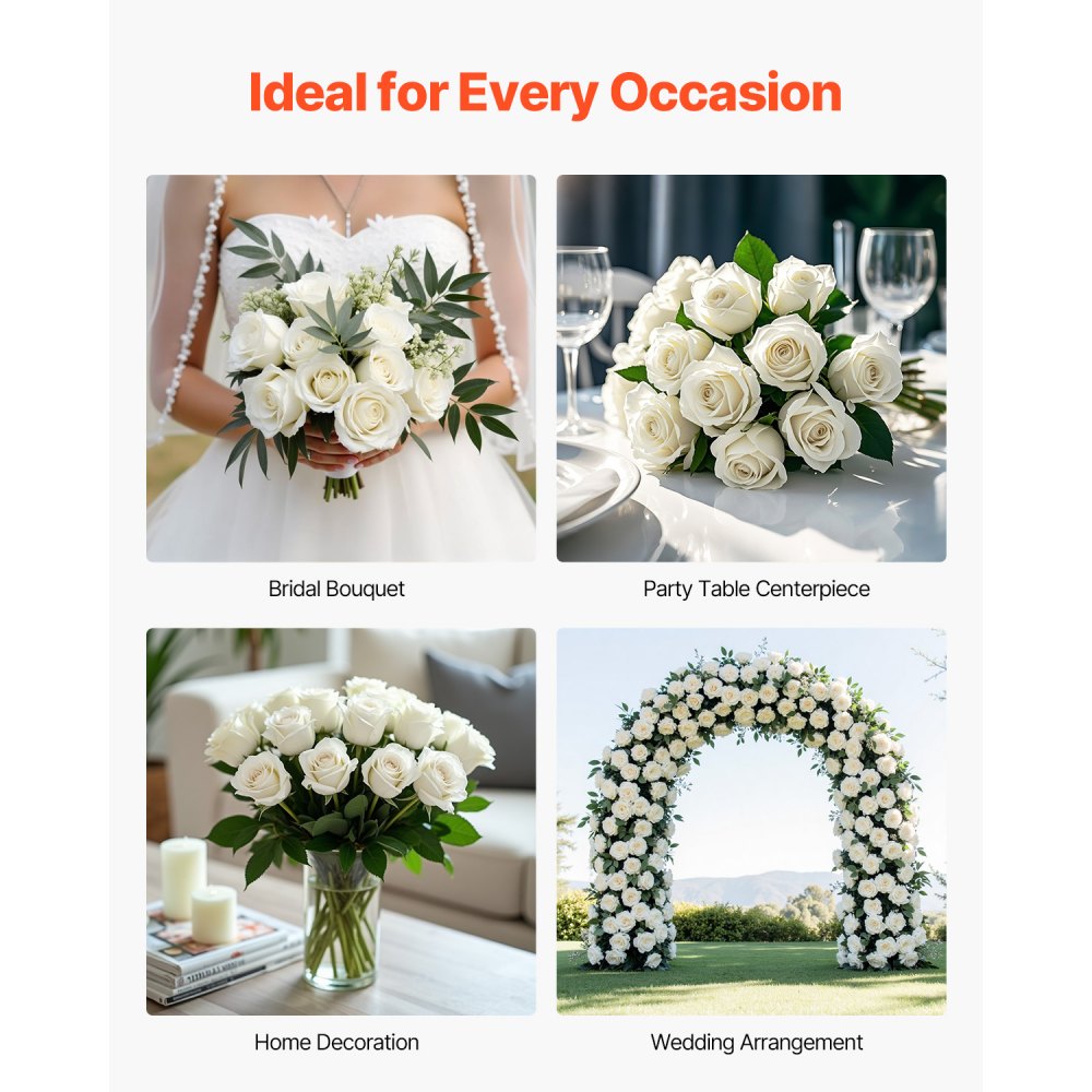 VEVOR Artificial Flowers, 60 pcs Real Looking White Foam Fake Roses Bulk, White Faux Bridal Shower with Stems for DIY Wedding Bouquets, Home Centerpieces Arrangements, Party Tables Decorations