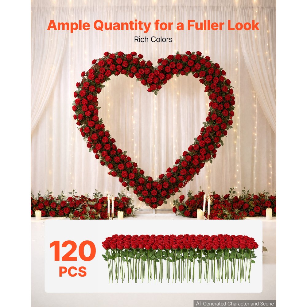 VEVOR Artificial Flowers Bulk Red Roses 120 PCS Silk Faux Flowers Stems, Realistic Fake Flower for Vase, Table Centerpieces, Weddings, Parties, Bouquets, Home Decor and DIY Floral Arrangements