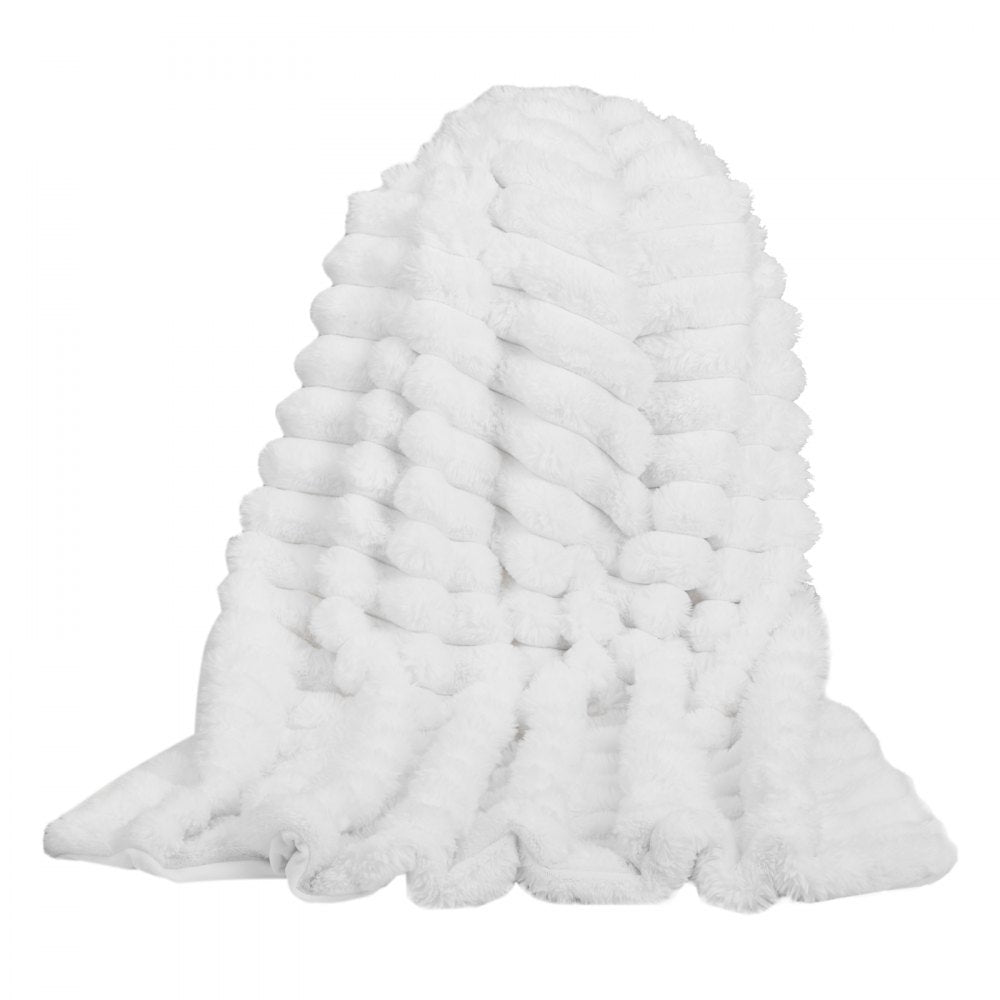 VEVOR Throw Blanket, 50 x 60 Inches / 1270 x 1524 mm, Faux Fur Cozy Throw Blankets, Cute Small Fuzzy Throws, Lightweight Super Soft Bed Blanket, Ideal for Couch, Sofa, Bedroom, White