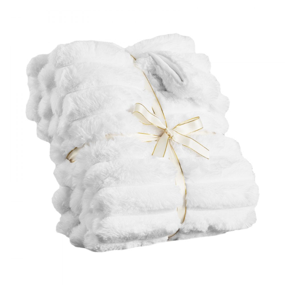 VEVOR Throw Blanket, 50 x 60 Inches / 1270 x 1524 mm, Faux Fur Cozy Throw Blankets, Cute Small Fuzzy Throws, Lightweight Super Soft Bed Blanket, Ideal for Couch, Sofa, Bedroom, White