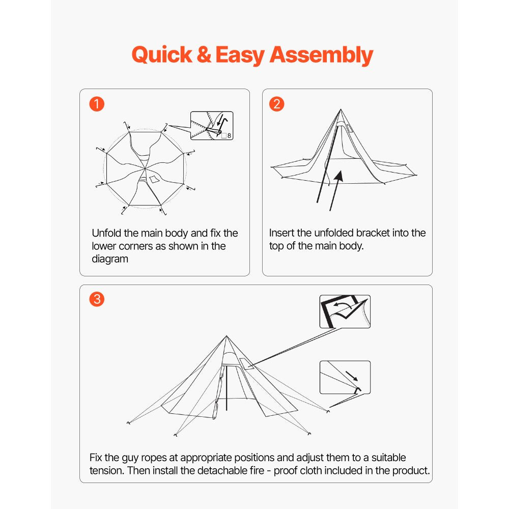 VEVOR Hot Tent for 4-6 Persons, Portable Winter Tipi Tent with Stove Jack, Waterproof Canvas Camping Tents, Lightweight 4 Season Shelter Tents for Hiking Fishing Backpacking, L Size