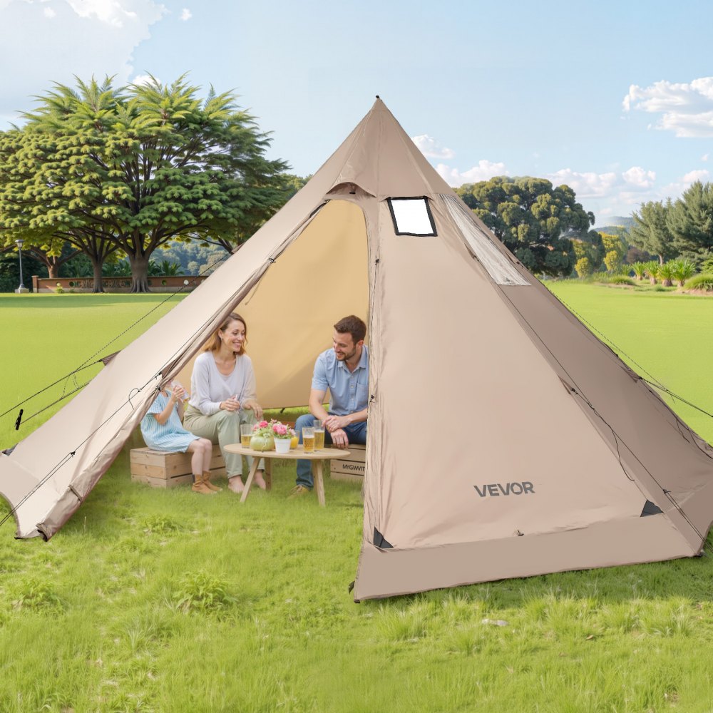 VEVOR Hot Tent for 4-6 Persons, Portable Winter Tipi Tent with Stove Jack, Waterproof Canvas Camping Tents, Lightweight 4 Season Shelter Tents for Hiking Fishing Backpacking, L Size