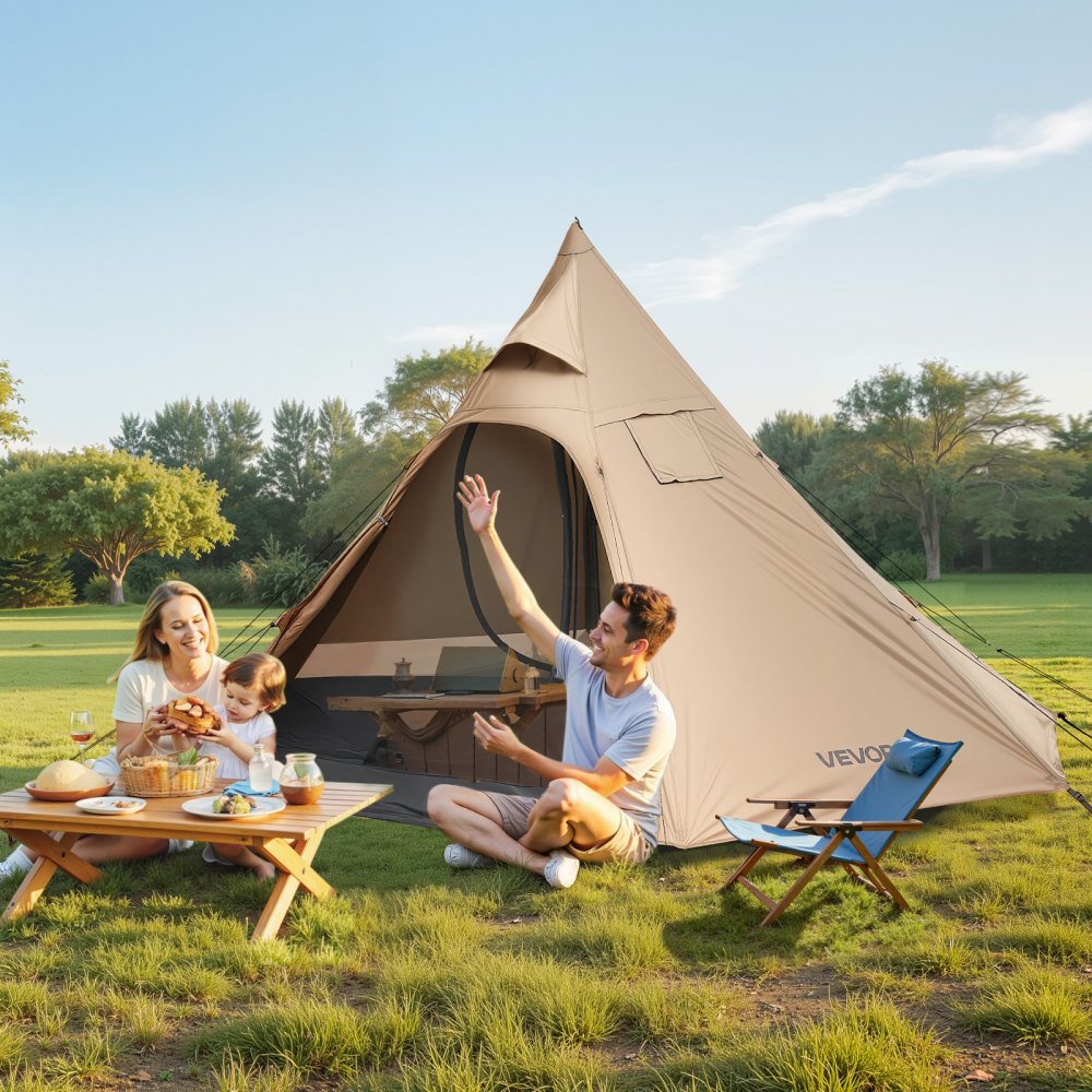 VEVOR Hot Tent for 4 Persons, Camping Tipi Hot Tents with Stove Jack & Inner Tent, Portable Winter Camping Tents with Snow Skirt, Easy Setup, Waterproof 4 Season Shelter Tents for Fishing Backpacking