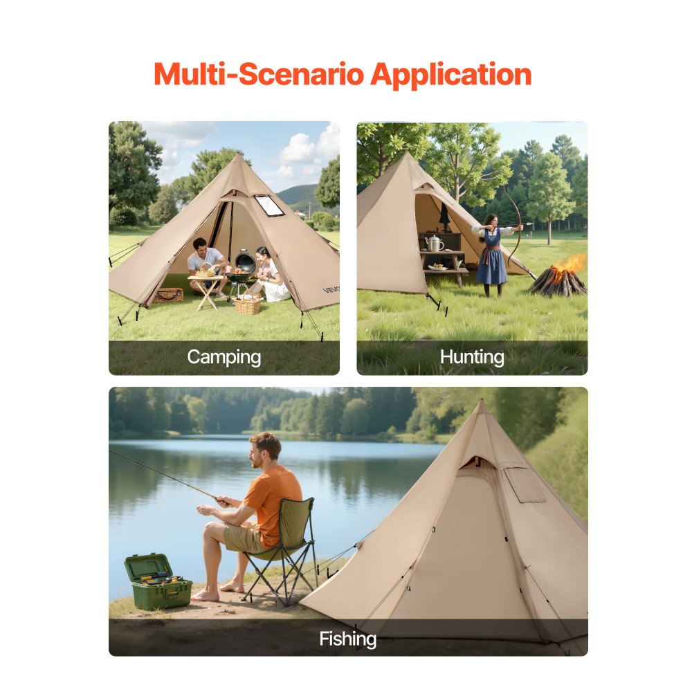 VEVOR Hot Tent for 2 Persons, Portable Winter Tipi Tent with Stove Jack, Waterproof Camping Tents,  Lightweight 4 Season Shelter Tents for Hiking Fishing Backpacking, S Size