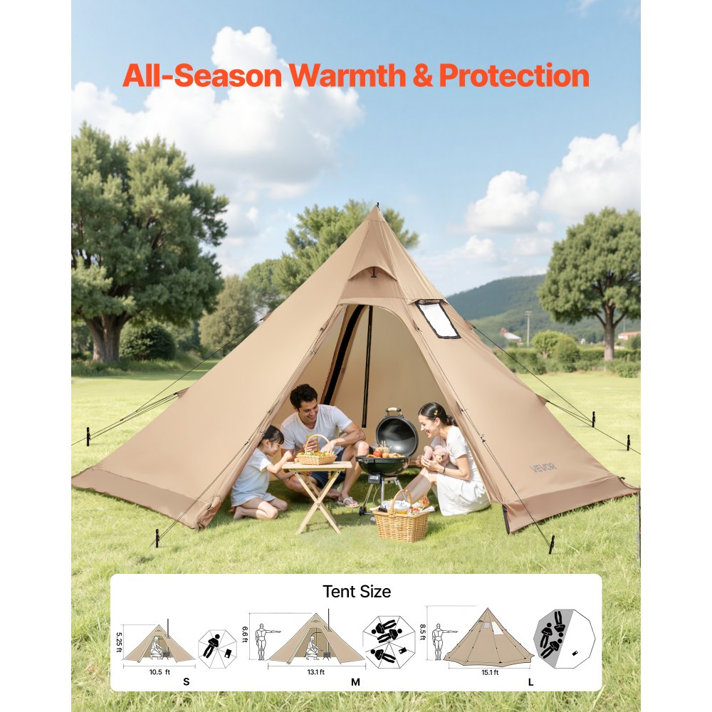 VEVOR Hot Tent for 4 Persons, Portable Winter Tipi Tent with Stove Jack, Waterproof Camping Tents,  Lightweight 4 Season Shelter Tents for Hiking Fishing Backpacking, M Size