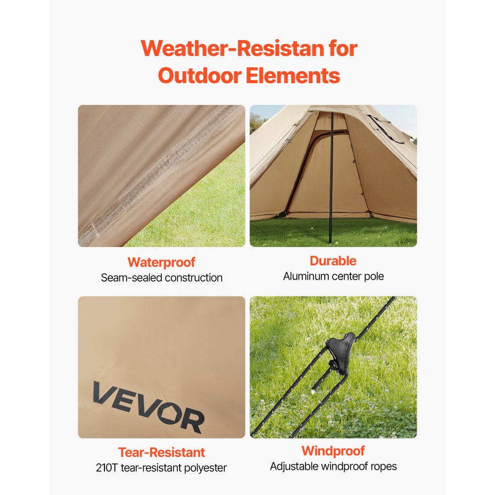 VEVOR Hot Tent for 4 Persons, Portable Winter Tipi Tent with Stove Jack, Waterproof Camping Tents,  Lightweight 4 Season Shelter Tents for Hiking Fishing Backpacking, M Size