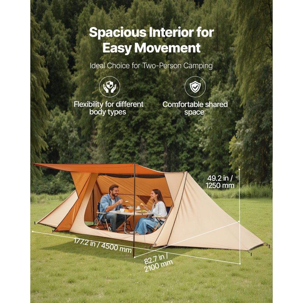 VEVOR Camping Hot Tent, Lightweight Bushcraft Tent with Stove Jack & 2 Tarp Poles, Waterproof Winter Hot Tents Shelters, Portable 4 Season Tents for 2 Persons Hiking Fishing Hunting Backpacking