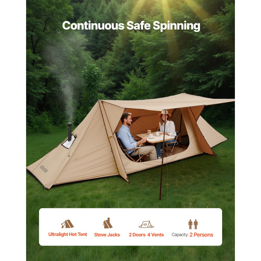 VEVOR Camping Hot Tent, Lightweight Bushcraft Tent with Stove Jack & 2 Tarp Poles, Waterproof Winter Hot Tents Shelters, Portable 4 Season Tents for 2 Persons Hiking Fishing Hunting Backpacking