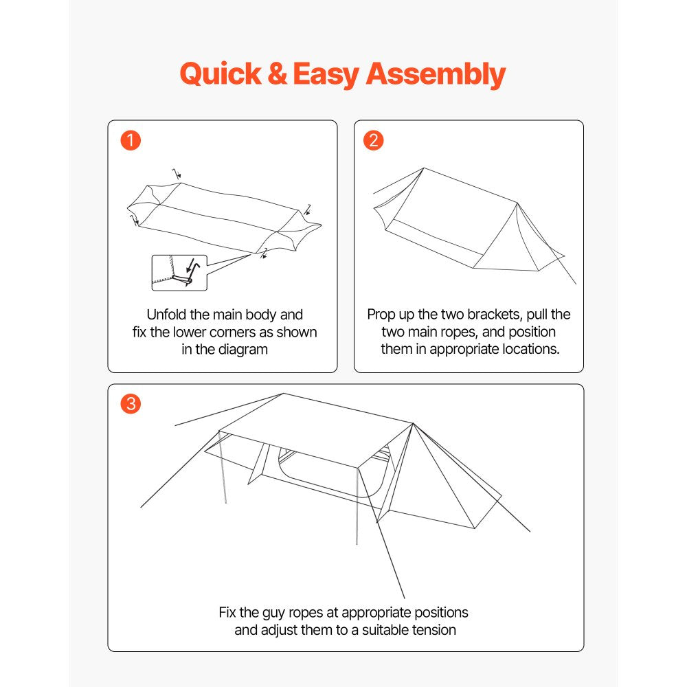 VEVOR Camping Hot Tent, Lightweight Bushcraft Tent with Stove Jack & 2 Tarp Poles, Waterproof Winter Hot Tents Shelters, Portable 4 Season Tents for 2 Persons Hiking Fishing Hunting Backpacking