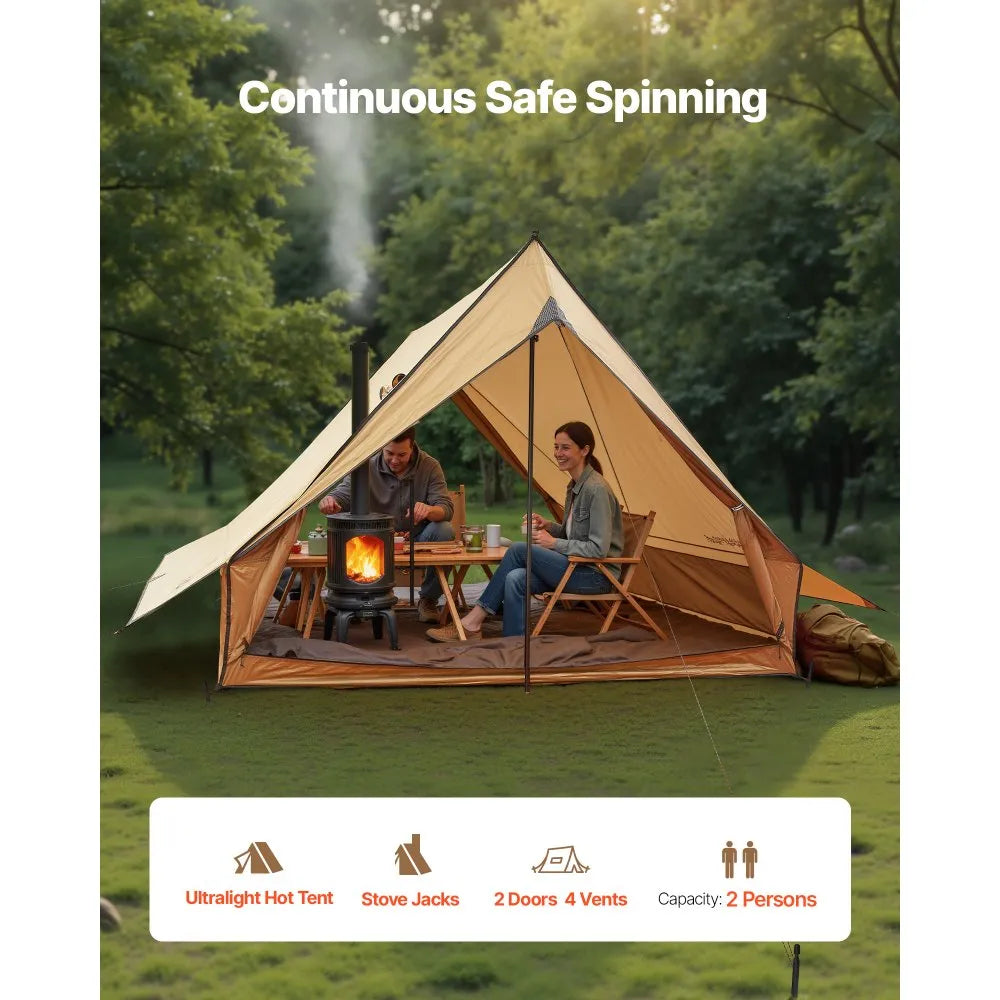 VEVOR Camping Hot Tent, 2 Persons Cabin Tent with Stove Jack & Poles, Waterproof Winter Tents Shelters with Fireproof Ground Mat, Portable 4 Season Tents for Hiking Fishing Hunting Backpacking