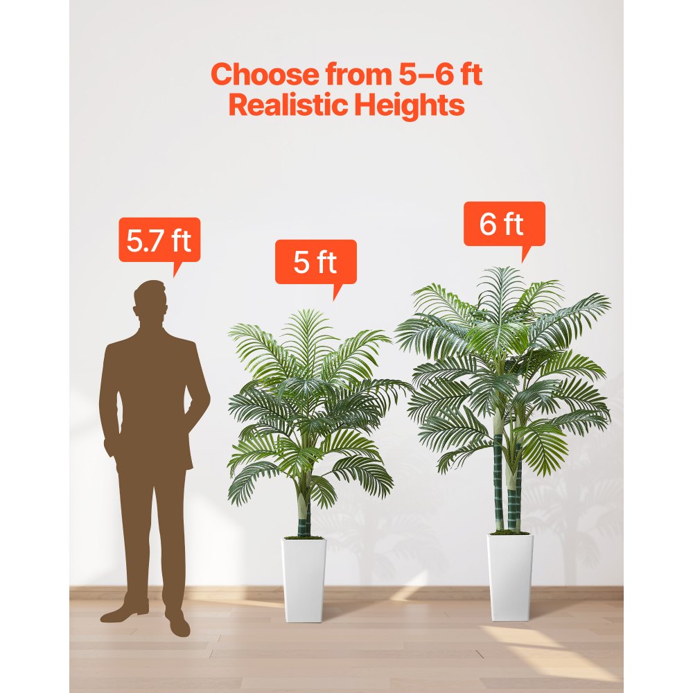VEVOR Artificial Areca Palm Tree 5 ft, Fake Palm Tropical Plants with White Tall Planter, Faux Floor Silk Plant in Pot, Large Trees for Home Office Living Room Decor House Warming, Indoor Outdoor