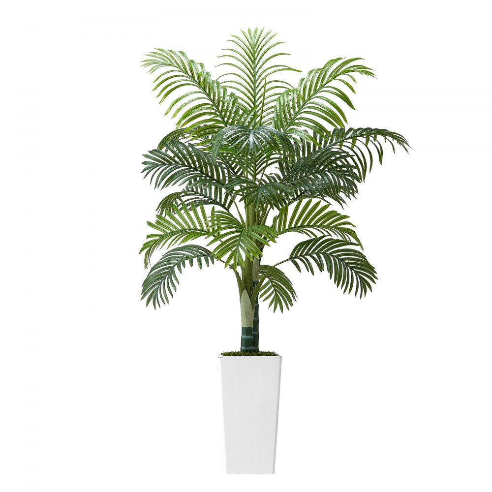 VEVOR Artificial Areca Palm Tree 5 ft, Fake Palm Tropical Plants with White Tall Planter, Faux Floor Silk Plant in Pot, Large Trees for Home Office Living Room Decor House Warming, Indoor Outdoor