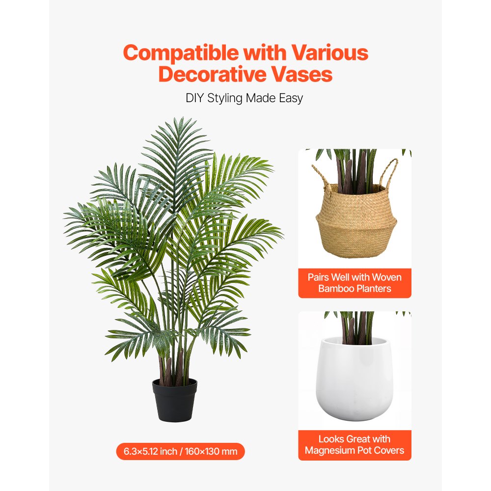 VEVOR Artificial Areca Palms 4 ft, 2 Pack Fake Palm Tropical Plants with White Tall Planter, Faux Floor Silk Plant in Pot, Large Tree for Home Office Living Room Decor House Warming, Indoor Outdoor