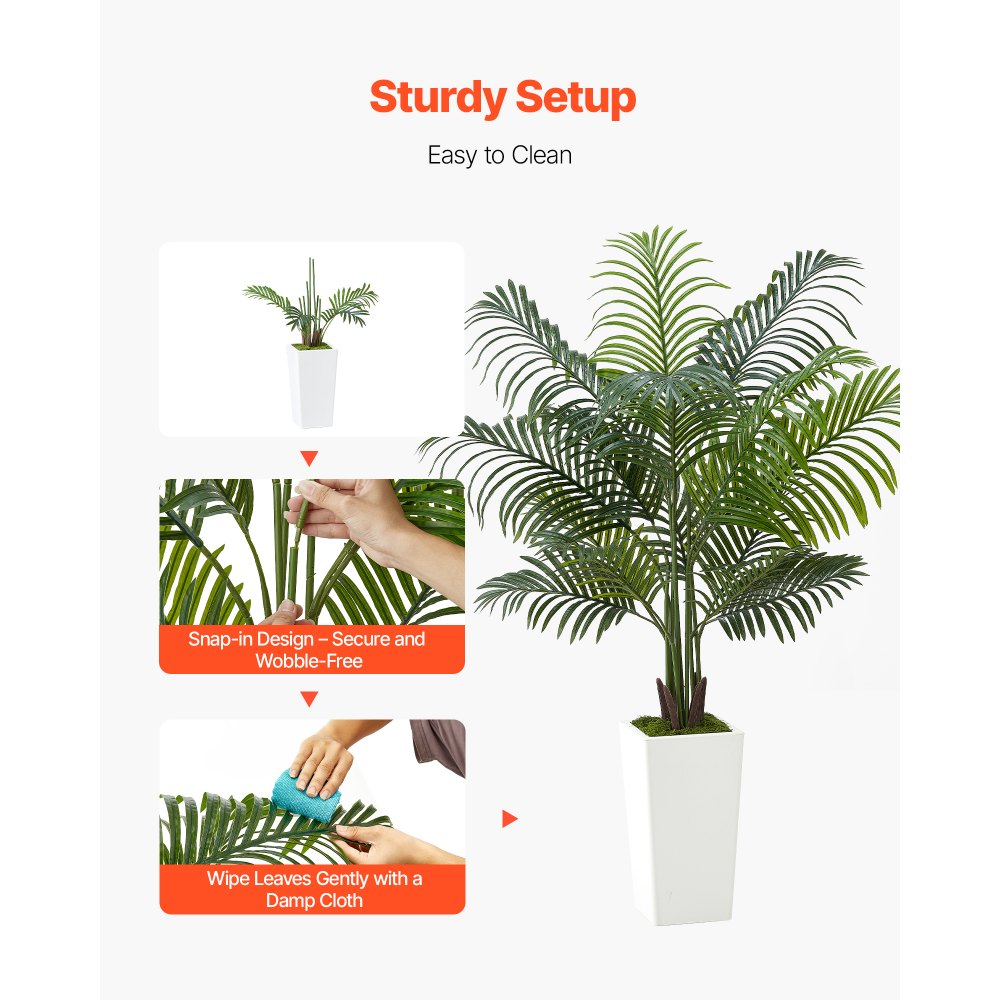 VEVOR Artificial Areca Palm Tree 5 ft, Fake Palm Tropical Plants with White Tall Planter, Faux Floor Silk Plant in Pot, Large Trees for Home Office Living Room Decor House Warming, Indoor Outdoor