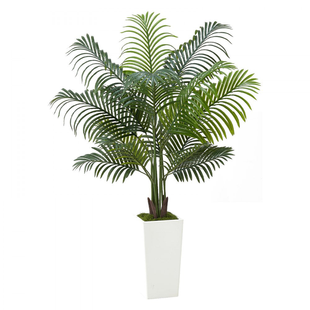 VEVOR Artificial Areca Palm Tree 5 ft, Fake Palm Tropical Plants with White Tall Planter, Faux Floor Silk Plant in Pot, Large Trees for Home Office Living Room Decor House Warming, Indoor Outdoor
