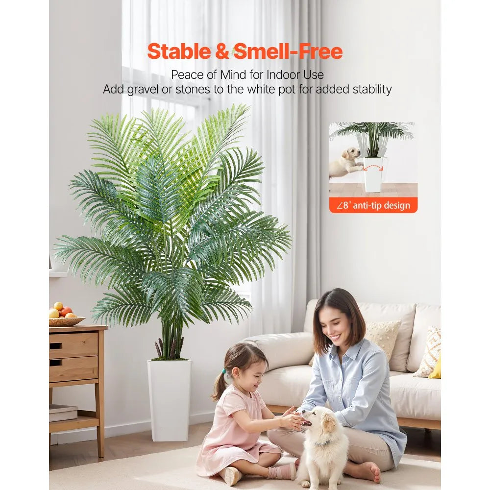VEVOR Artificial Areca Palm Tree 6 ft, Fake Palm Tropical Plants with White Tall Planter, Faux Floor Silk Plant in Pot, Large Trees for Home Office Living Room Decor House Warming, Indoor Outdoor
