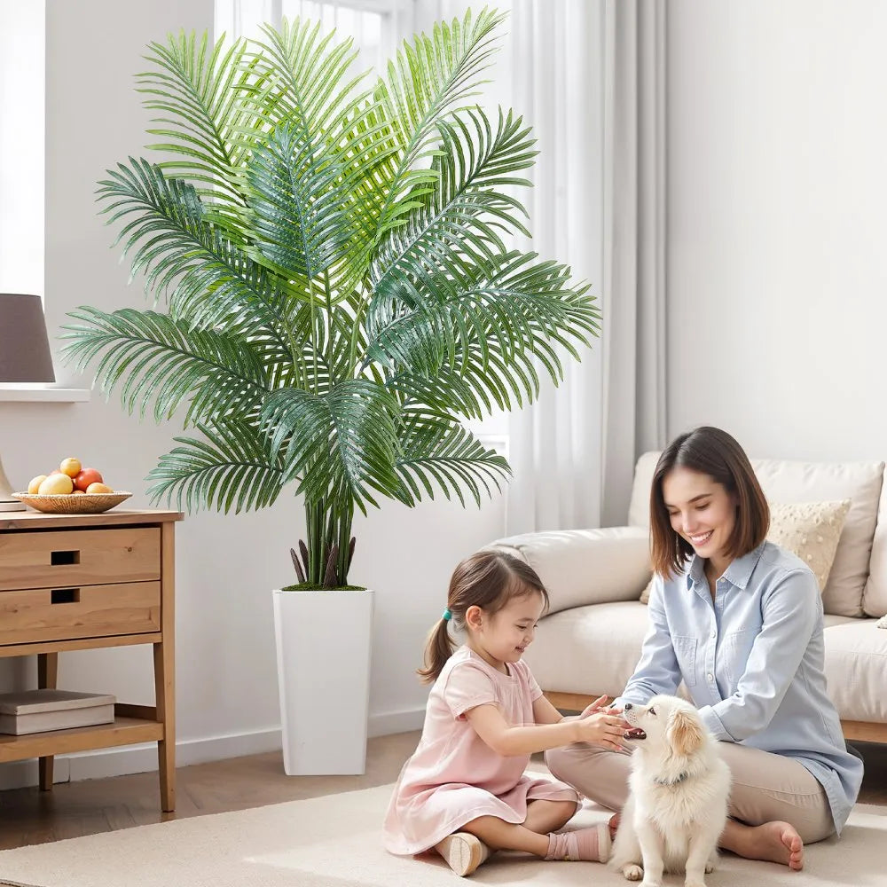 VEVOR Artificial Areca Palm Tree 6 ft, Fake Palm Tropical Plants with White Tall Planter, Faux Floor Silk Plant in Pot, Large Trees for Home Office Living Room Decor House Warming, Indoor Outdoor