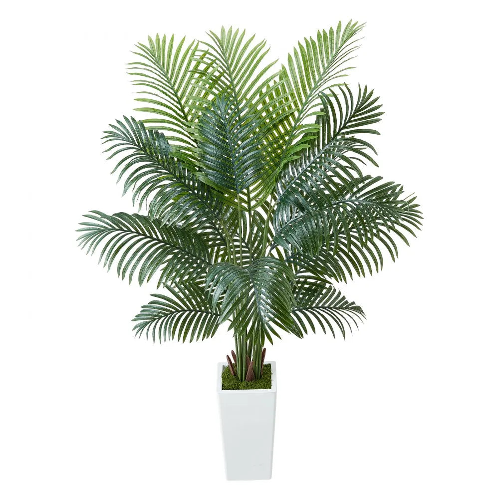 VEVOR Artificial Areca Palm Tree 6 ft, Fake Palm Tropical Plants with White Tall Planter, Faux Floor Silk Plant in Pot, Large Trees for Home Office Living Room Decor House Warming, Indoor Outdoor