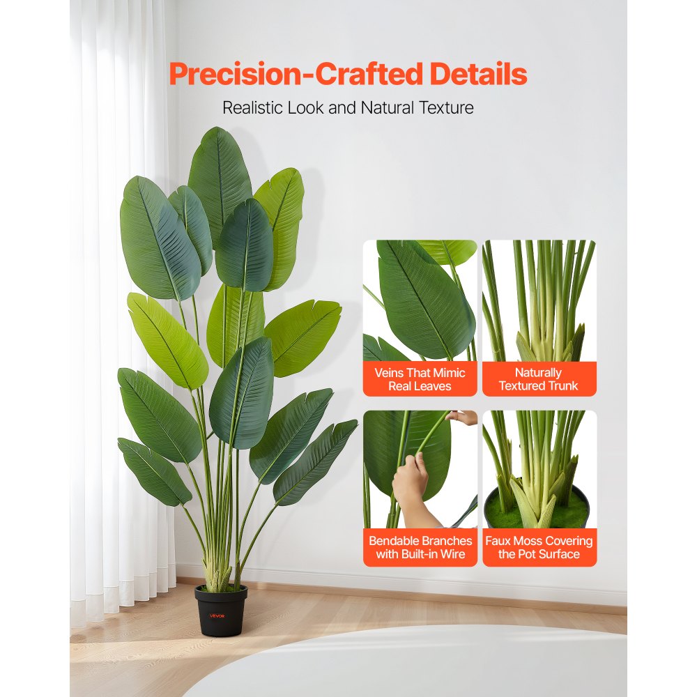 VEVOR Artificial Bird of Paradise 6 ft Tall, Fake Tropical Plants with with 13 Trunks & White Pot, Faux Floor Silk Tree, Large Trees for Home Office Living Room Decor House Warming, Indoor Outdoor