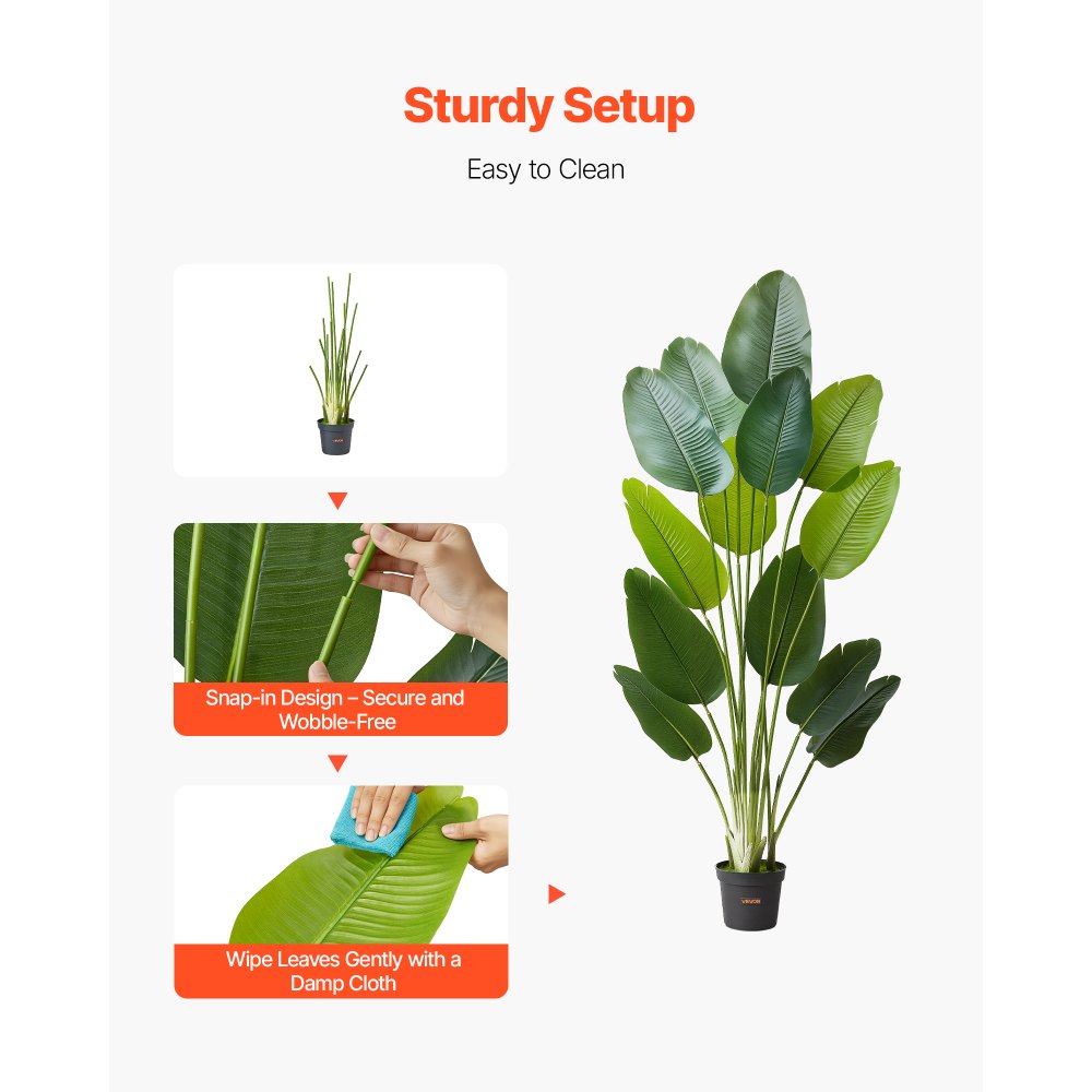 VEVOR Artificial Bird of Paradise 6 ft Tall, Fake Tropical Plants with with 13 Trunks & White Pot, Faux Floor Silk Tree, Large Trees for Home Office Living Room Decor House Warming, Indoor Outdoor