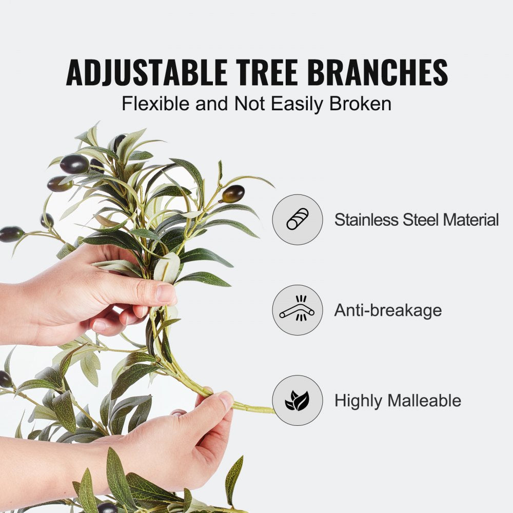 VEVOR Artificial Olive Tree, 5 FT Tall Faux Plant, Secure PE Material & Anti-Tip Tilt Protection Low-Maintenance Plant, Lifelike Green Fake Potted Tree for Home Office Warehouse Decor Indoor Outdoor