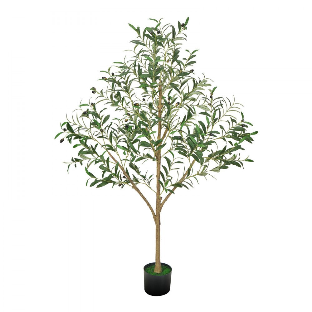 VEVOR 5FT Artificial Olive Tree with Black Pot, Tall Fake Tree with Natural Wood Trunk & Realistic Green Leaves and Fruits, Indoor Faux Plant for Home, Office, Living Room, Corner Decor